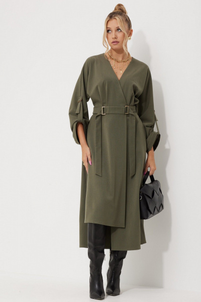 Деловое платье с запахом и асимметричной юбкой AMUARt 1016-1 хаки - фото 2