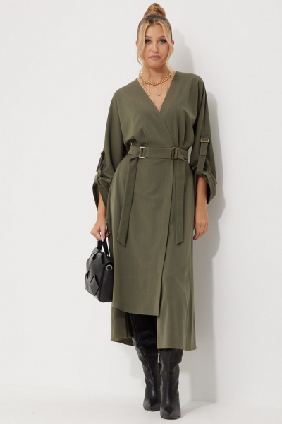 Деловое платье с запахом и асимметричной юбкой AMUARt 1016-1 хаки - фото 1