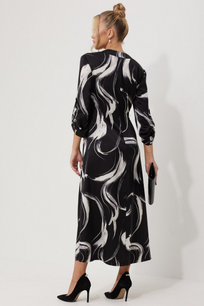 Платье миди из текстильного атласа с двойной юбкой AMUARt 1019-1 черно-белый - фото 17
