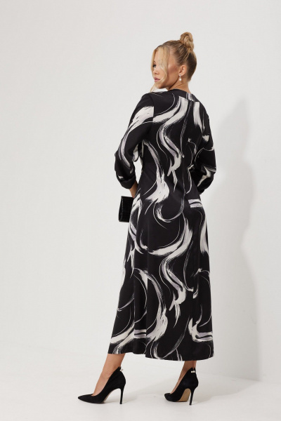 Платье миди из текстильного атласа с двойной юбкой AMUARt 1019-1 черно-белый - фото 16