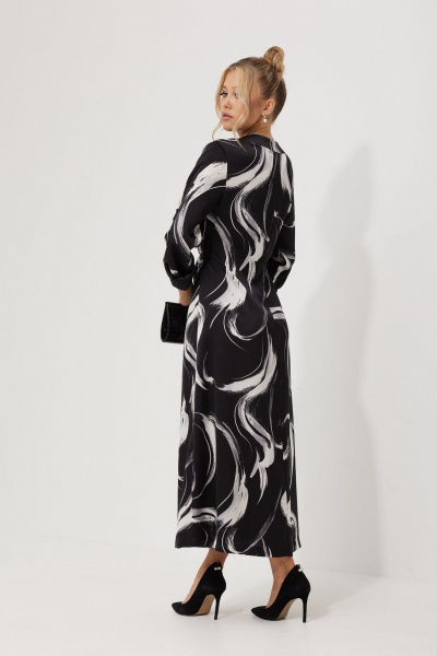 Платье миди из текстильного атласа с двойной юбкой AMUARt 1019-1 черно-белый - фото 15