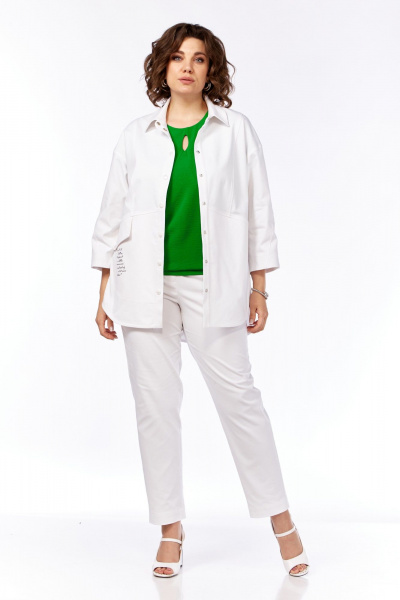 Брюки зауженные и рубашка из джинса с поясом SMilaLine М-2403 молочный - фото 1