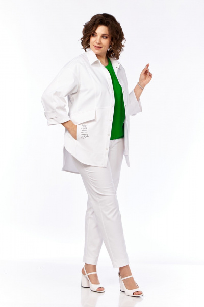 Брюки зауженные и рубашка из джинса с поясом SMilaLine М-2403 молочный - фото 3