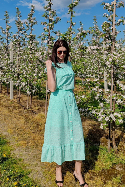 Блуза из хлопка и ришелье с воланами и карманами SMilaLine М-2407/1 мята - фото 8