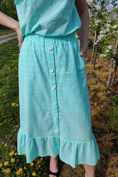 Блуза из хлопка и ришелье с воланами и карманами SMilaLine М-2407/1 мята - фото 7