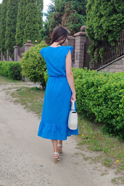 Блуза из хлопка и ришелье с воланами и карманами SMilaLine М-2407/2 василек - фото 3