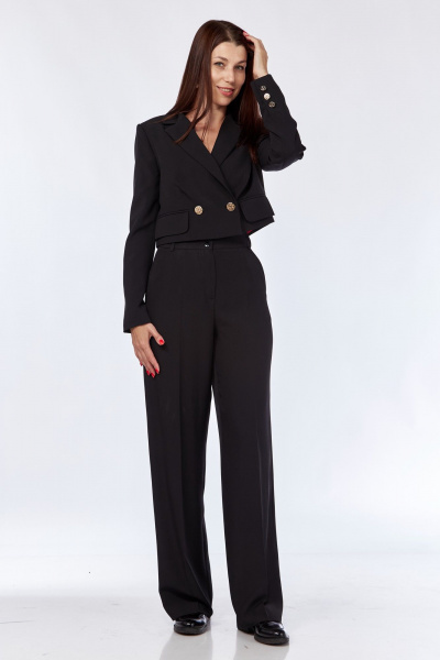 Костюм 2-ка из текстиля: жакет полуприлегающий и брюки со стрелками SMilaLine М-2409 черный - фото 1