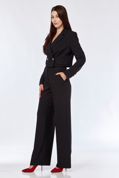 Костюм 2-ка из текстиля: жакет полуприлегающий и брюки со стрелками SMilaLine М-2409 черный - фото 9