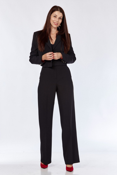 Костюм 2-ка из текстиля: жакет полуприлегающий и брюки со стрелками SMilaLine М-2409 черный - фото 2
