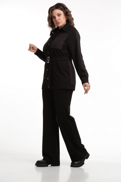 Костюм из текстиля: прямая рубашка и брюки с кокетками и карманами SMilaLine М-2411 черный - фото 6