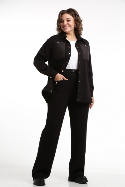 Костюм из текстиля: прямая рубашка и брюки с кокетками и карманами SMilaLine М-2411 черный - фото 2