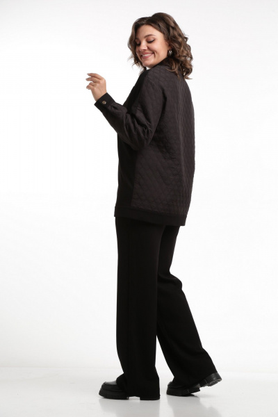 Костюм из текстиля: прямая рубашка и брюки с кокетками и карманами SMilaLine М-2411 черный - фото 5