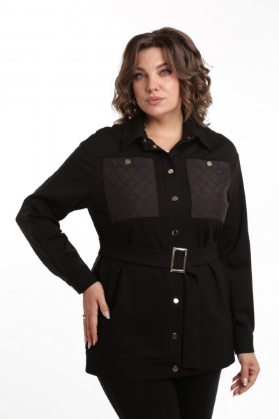 Костюм из текстиля: прямая рубашка и брюки с кокетками и карманами SMilaLine М-2411 черный - фото 3