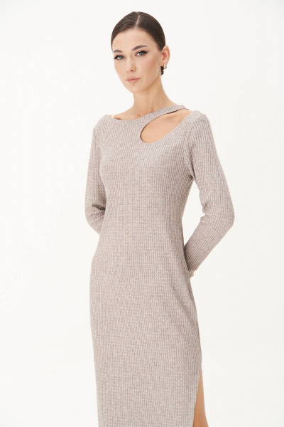 Платье трикотажное с каплей и эффектным разрезом Fantazia Mod 4906 беж - фото 3