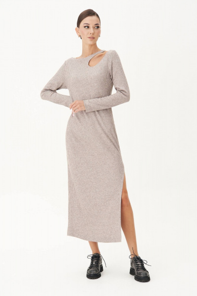Платье трикотажное с каплей и эффектным разрезом Fantazia Mod 4906 беж - фото 2