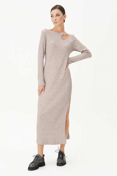Платье трикотажное с каплей и эффектным разрезом Fantazia Mod 4906 беж - фото 1