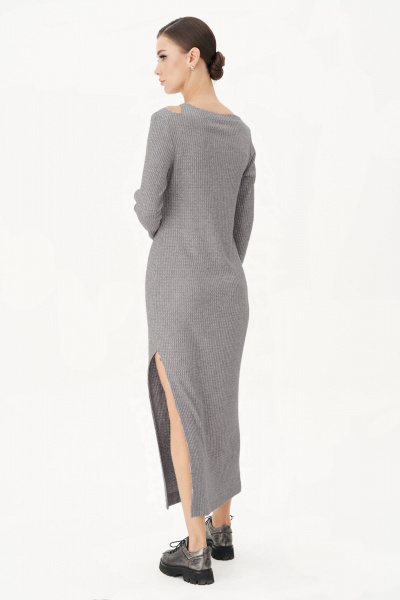 Платье трикотажное с каплей и эффектным разрезом Fantazia Mod 4906 серый - фото 2