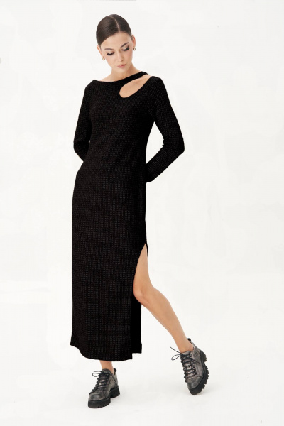 Платье трикотажное с каплей и разрезом Fantazia Mod 4906 черный - фото 1