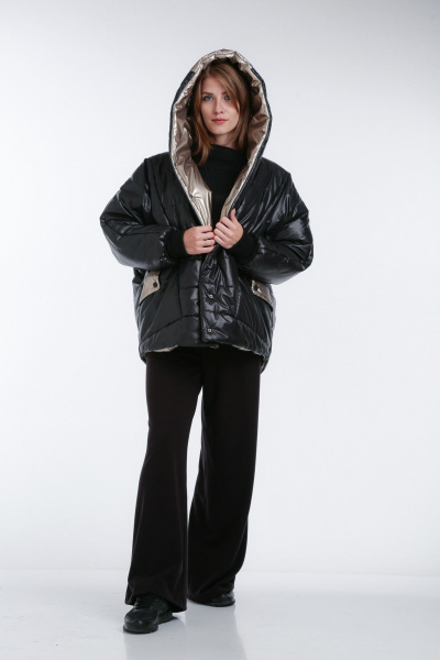 Куртка демисезонная плащевая с капюшоном и рельефами Диомант 1994 черный - фото 9