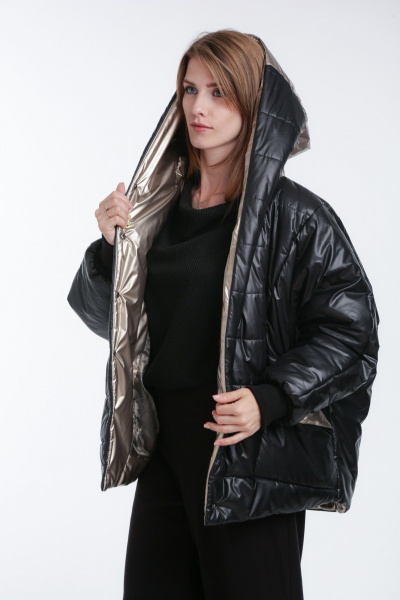 Куртка демисезонная плащевая с капюшоном и рельефами Диомант 1994 черный - фото 3