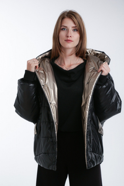 Куртка демисезонная плащевая с капюшоном и рельефами Диомант 1994 черный - фото 2