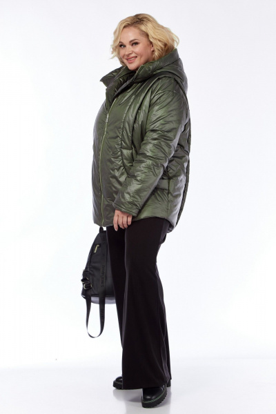 Куртка плащевая демисезонная с рельефами и карманами Диомант 1997 зелень - фото 3