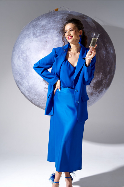 Классический женский комплект блуза и брюки из текстиля Твой имидж 1664 ультрамарин - фото 3