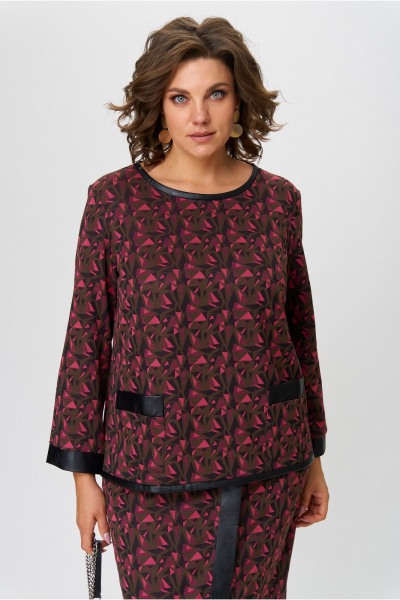 Юбочный комплект из вискозного трикотажа: джемпер и макси юбка Michel chic 1394 шоколад+фуксия - фото 9