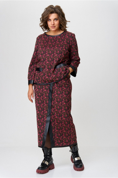 Юбочный комплект из вискозного трикотажа: джемпер и макси юбка Michel chic 1394 шоколад+фуксия - фото 8