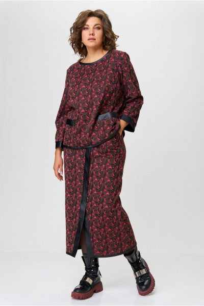 Юбочный комплект из вискозного трикотажа: джемпер и макси юбка Michel chic 1394 шоколад+фуксия - фото 6