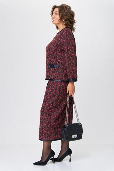 Юбочный комплект из вискозного трикотажа: джемпер и макси юбка Michel chic 1394 шоколад+фуксия - фото 4