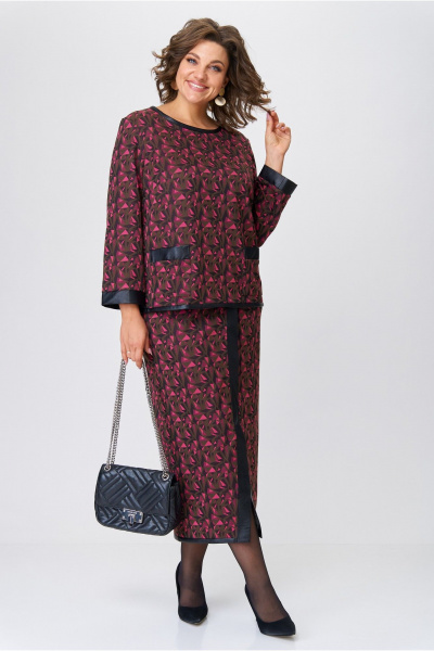 Юбочный комплект из вискозного трикотажа: джемпер и макси юбка Michel chic 1394 шоколад+фуксия - фото 3