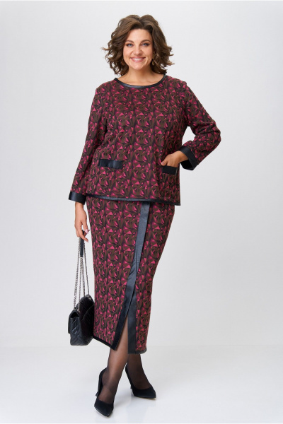 Юбочный комплект из вискозного трикотажа: джемпер и макси юбка Michel chic 1394 шоколад+фуксия - фото 2