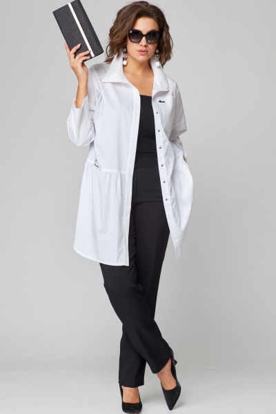Белая повседневная блуза со спущенным рукавом и накладным карманом EVA GRANT 7068-1 белый - фото 3