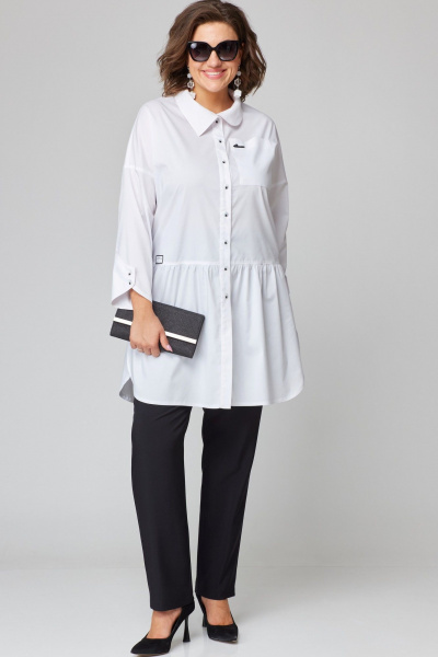 Белая повседневная блуза со спущенным рукавом и накладным карманом EVA GRANT 7068-1 белый - фото 1