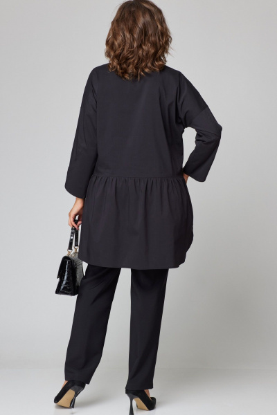 Черная блуза из хлопкового текстиля с пуговицами и разрезами EVA GRANT 7068-1 черный - фото 12