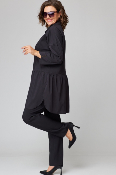 Черная блуза из хлопкового текстиля с пуговицами и разрезами EVA GRANT 7068-1 черный - фото 11