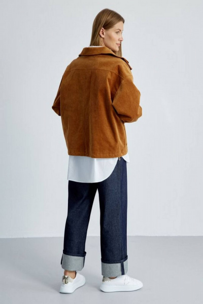 Демисезонный вельветовый жакет с высоким воротником-стойкой Elady 4493 карамель - фото 2