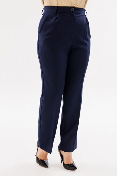Деловые брюки из текстиля с стрелками и складками на талии ANIDEN 112-2 темно-синий - фото 3