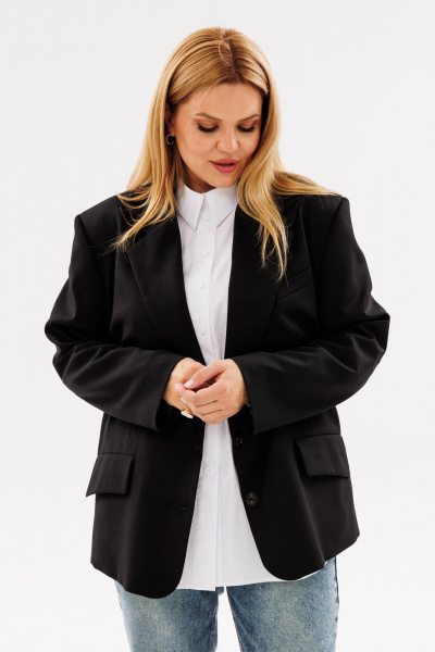 Черный жакет большого объема с прорезными карманами и пиджачным воротником ANIDEN 12-1 черный - фото 3