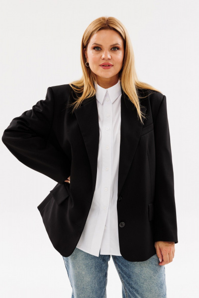 Черный жакет большого объема с прорезными карманами и пиджачным воротником ANIDEN 12-1 черный - фото 2