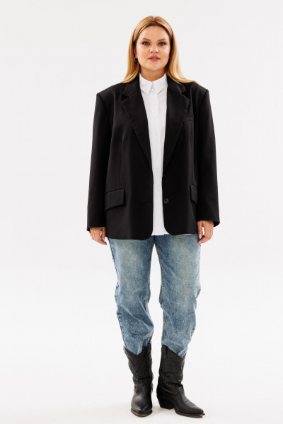 Черный жакет большого объема с прорезными карманами и пиджачным воротником ANIDEN 12-1 черный - фото 1