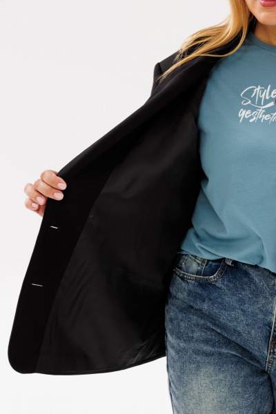 Черный жакет большого объема с прорезными карманами и пиджачным воротником ANIDEN 12-1 черный - фото 7