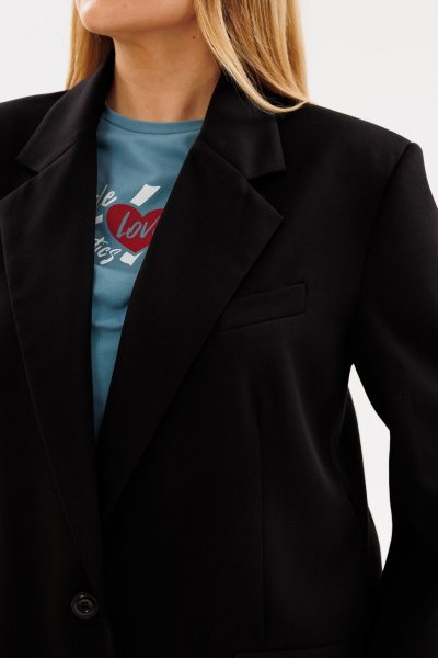 Черный жакет большого объема с прорезными карманами и пиджачным воротником ANIDEN 12-1 черный - фото 4