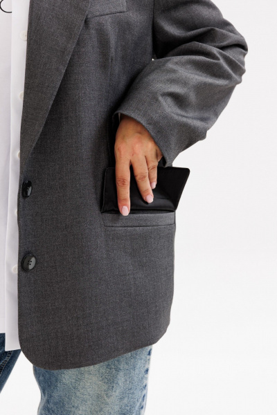 Серый жакет большого объема из текстиля с прорезными карманами ANIDEN 12-2 серый - фото 6