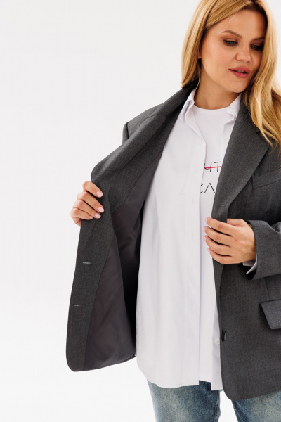 Серый жакет большого объема из текстиля с прорезными карманами ANIDEN 12-2 серый - фото 4