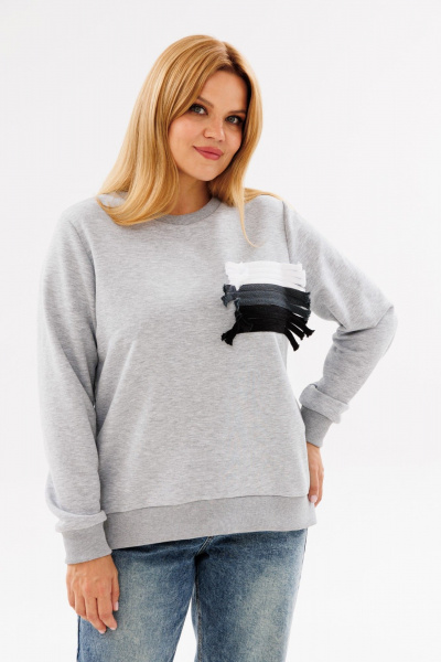 Свитшот прямого силуэта из трикотажа для демисезона ANIDEN 124-2 серый - фото 2