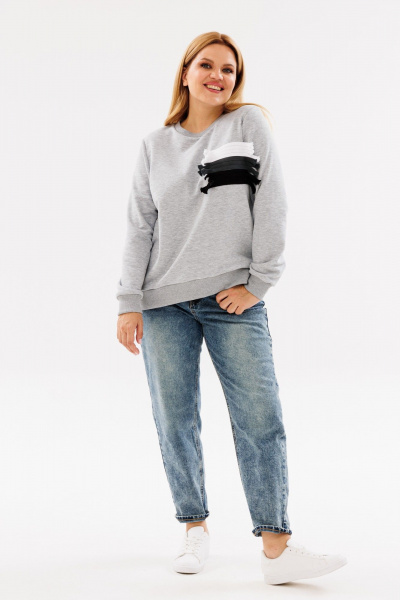 Свитшот прямого силуэта из трикотажа для демисезона ANIDEN 124-2 серый - фото 1