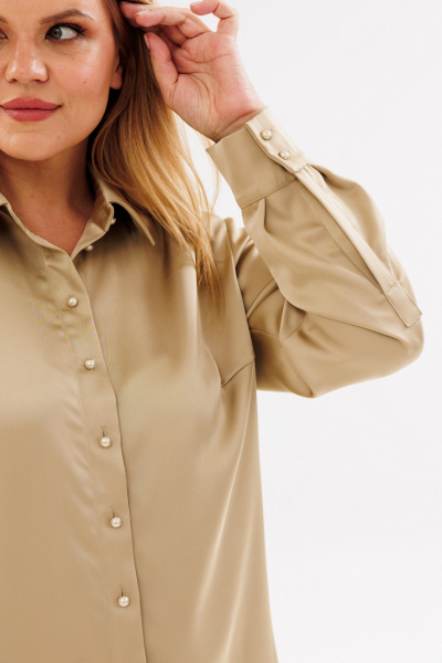 Блуза бежевого цвета из плательного атласа с разрезами ANIDEN 35-1 бежевый - фото 3