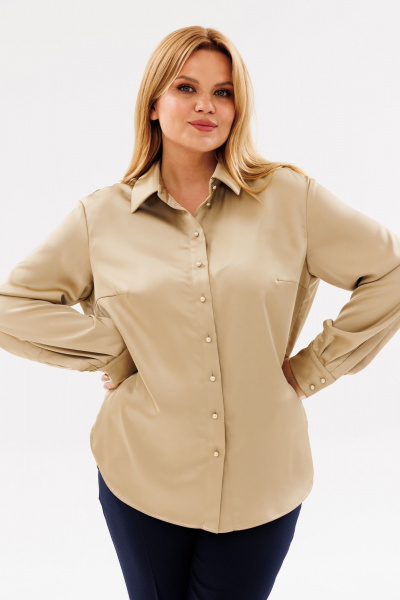 Блуза бежевого цвета из плательного атласа с разрезами ANIDEN 35-1 бежевый - фото 2